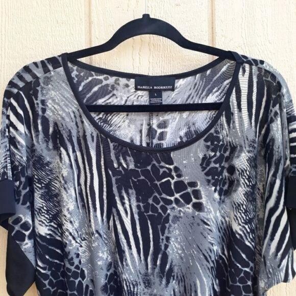 Isabella Rodriguez Top Scoop Neck Kimono Sleeve Multi Animal Print Black Gray - Picture 4 of 11